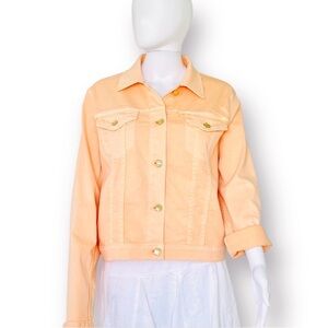 MICHAEL KORS Denim Jacket Gold Button Stretch Patch Pocket Pointed Collar